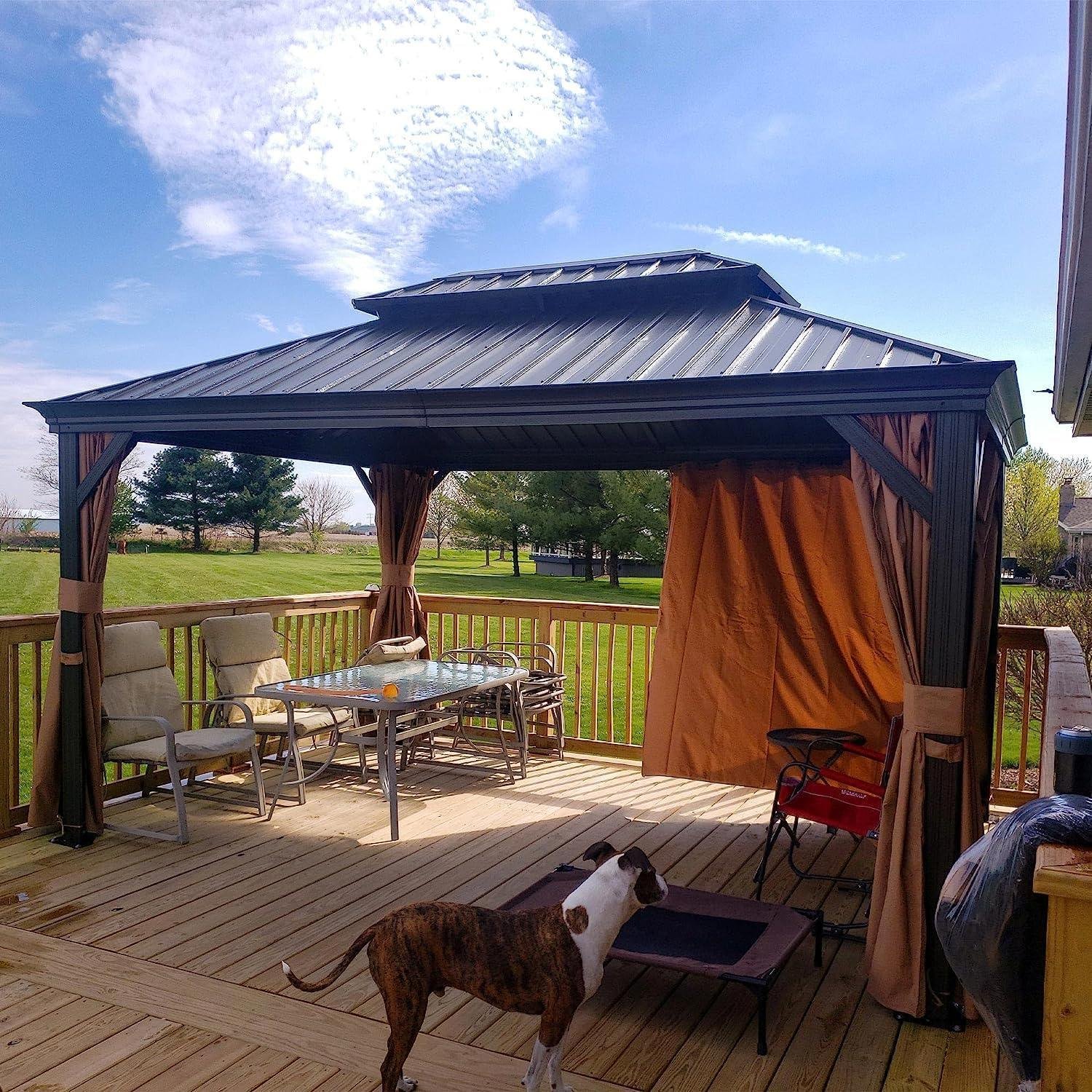 Outdoor Hardtop Gazebo for Garden Bronze Double Roof Aluminum Frame Pavilion - Image 22