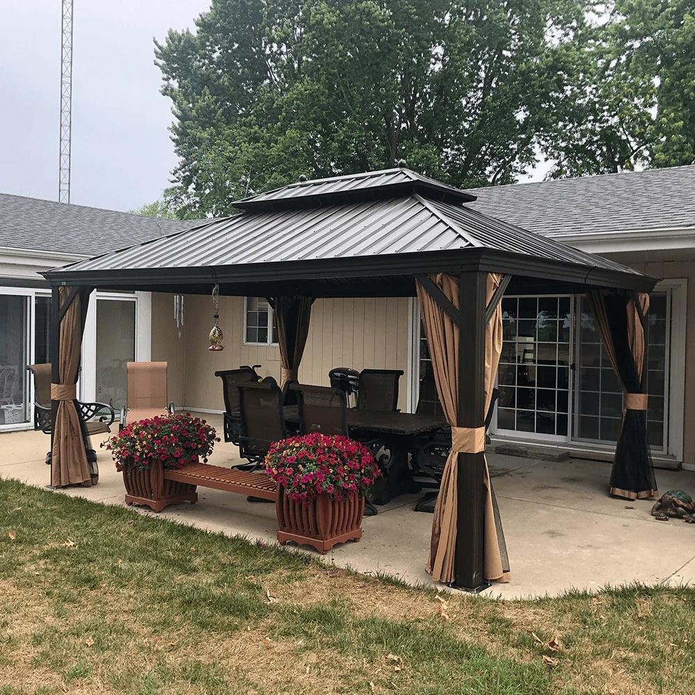 Outdoor Hardtop Gazebo for Garden Bronze Double Roof Aluminum Frame Pavilion - Image 25