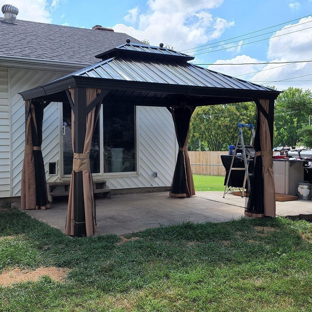 Outdoor Hardtop Gazebo for Garden Bronze Double Roof Aluminum Frame Pavilion - Image 27