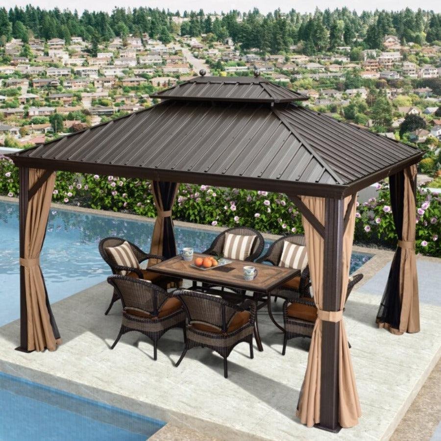 Outdoor Hardtop Gazebo for Garden Bronze Double Roof Aluminum Frame Pavilion - Image 8