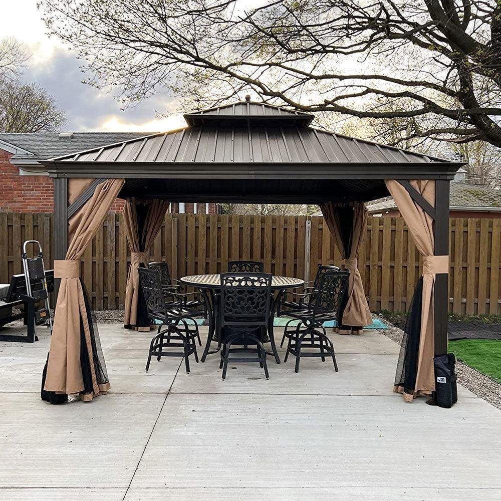 Outdoor Hardtop Gazebo for Garden Bronze Double Roof Aluminum Frame Pavilion - Image 13