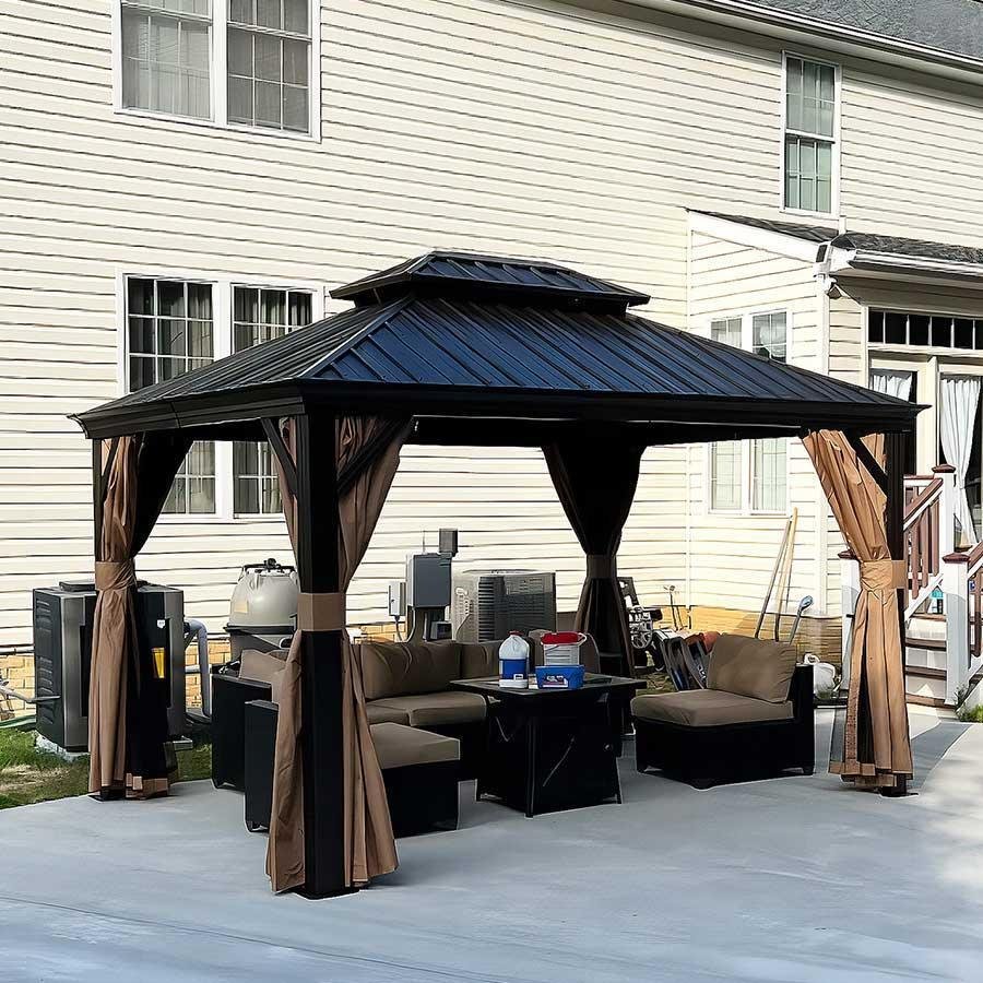 Outdoor Hardtop Gazebo for Garden Bronze Double Roof Aluminum Frame Pavilion - Image 14