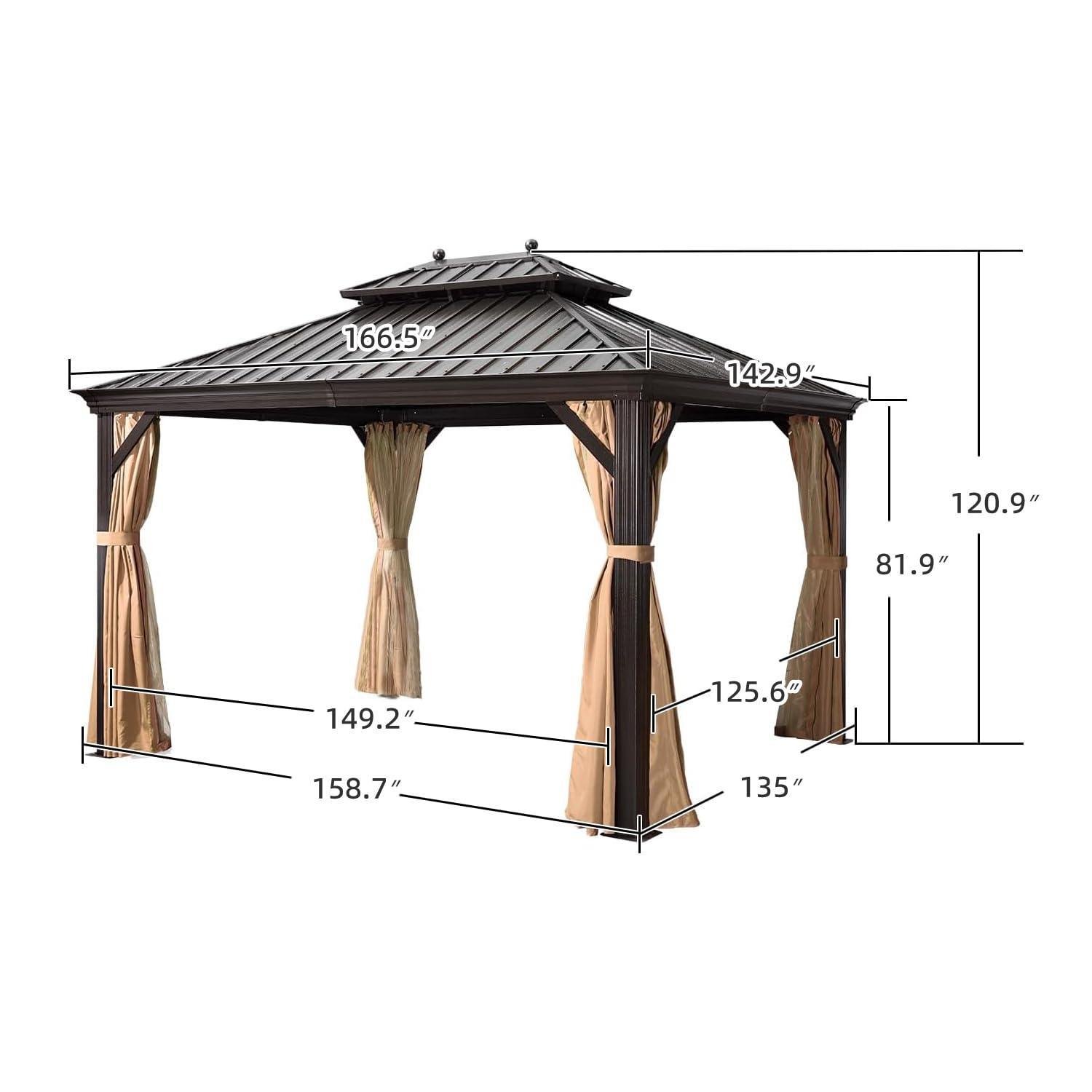 Outdoor Hardtop Gazebo for Garden Bronze Double Roof Aluminum Frame Pavilion with String Lights-clear - Image 34