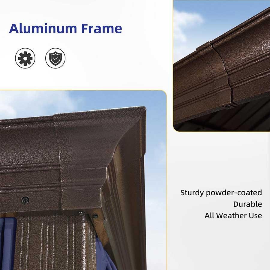 Outdoor Hardtop Gazebo for Patio Bronze Aluminum Frame Pavilion with Navy-Blue Curtain - Image 22