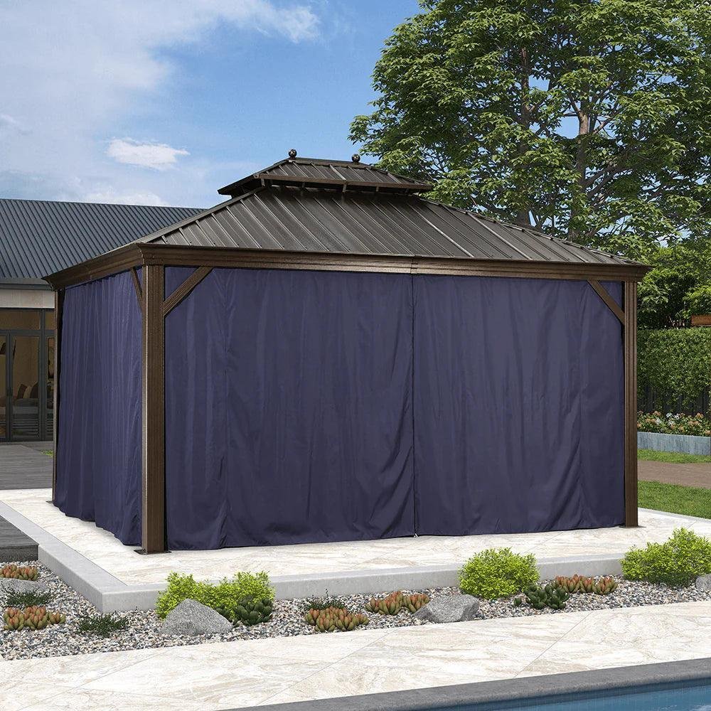 Outdoor Hardtop Gazebo for Patio Bronze Aluminum Frame Pavilion with Navy-Blue Curtain - Image 45