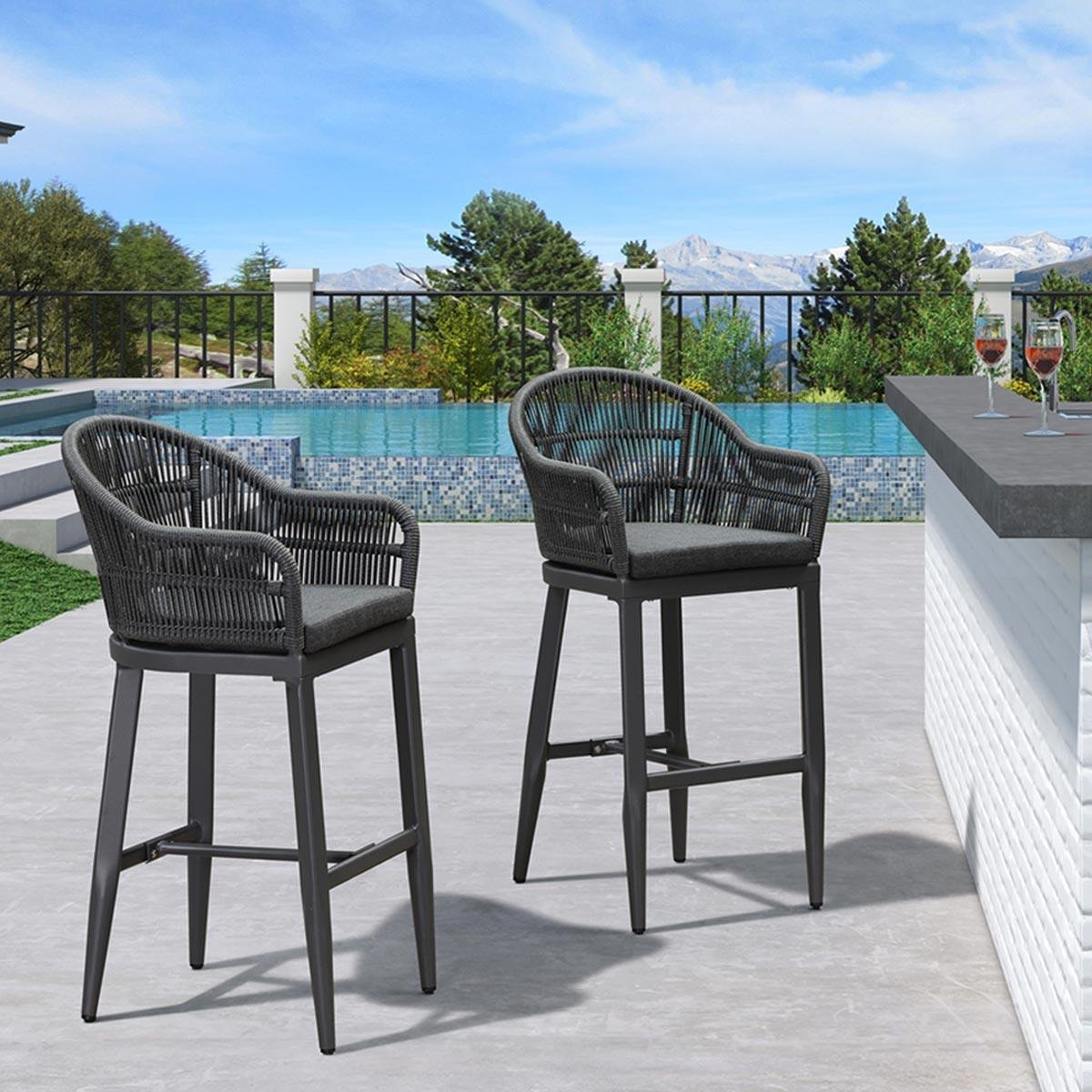 Outdoor Bar Stools Rattan Bar Stools Counter Stools with Back and Cushions  for Patio, Garden, Kitchen - Image 3