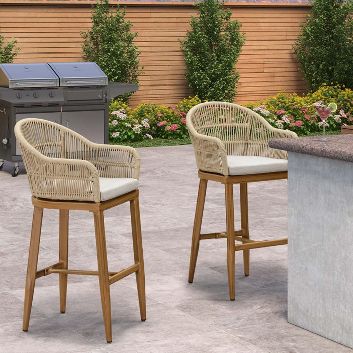 Outdoor Bar Stools Rattan Bar Stools Counter Stools with Back and Cushions  for Patio, Garden, Kitchen - Image 8