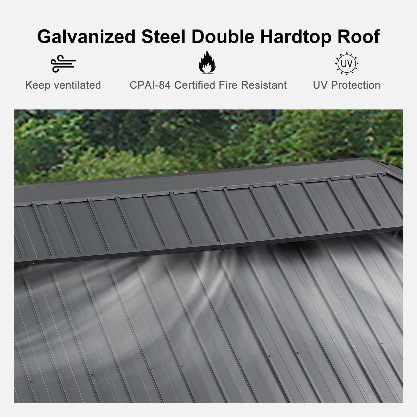 Gazebo for Backyard Grey Hardtop Galvanized Steel Roof Awning with String Lights-clear - Image 46