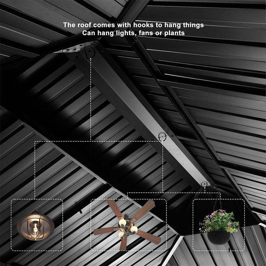 Patio Gazebo for Backyard Grey Hardtop Galvanized Steel Roof Awning with Upgrade Curtain - Image 43