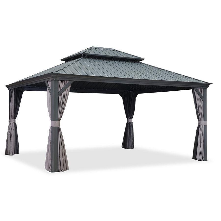 Patio Gazebo for Backyard Grey Hardtop Galvanized Steel Roof Awning with Upgrade Curtain - Image 44