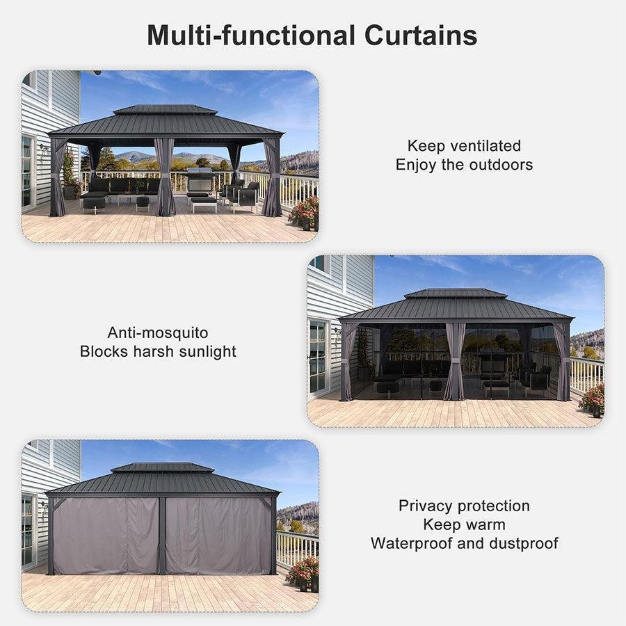 Patio Gazebo for Backyard Grey Hardtop Galvanized Steel Roof Awning with Upgrade Curtain - Image 45