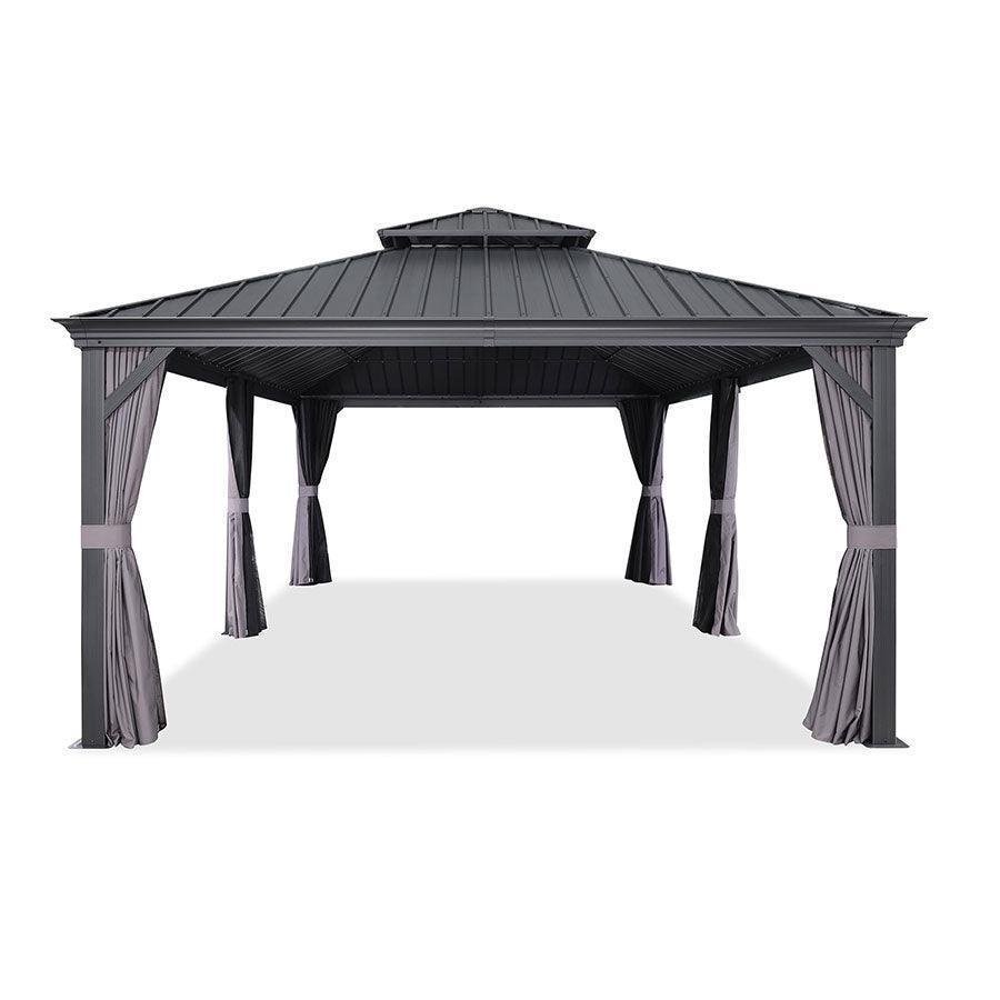 Patio Gazebo for Backyard Grey Hardtop Galvanized Steel Roof Awning with Upgrade Curtain - Image 47