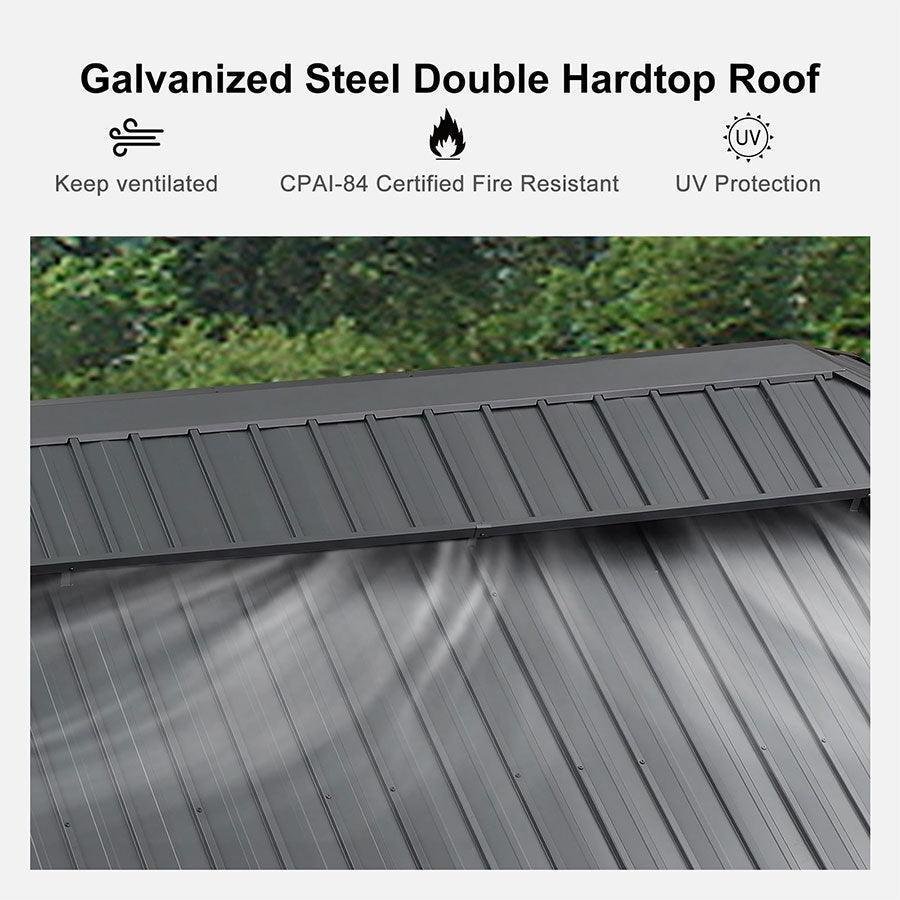 Patio Gazebo for Backyard Grey Hardtop Galvanized Steel Roof Awning with Upgrade Curtain - Image 49