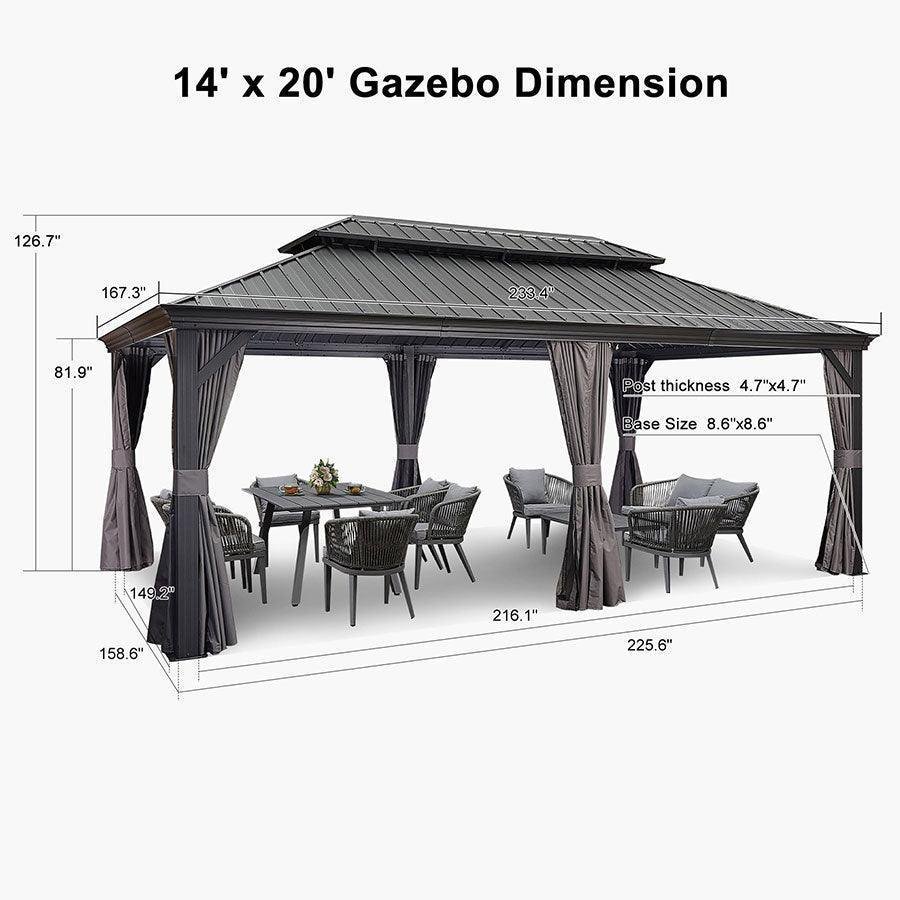 Patio Gazebo for Backyard Grey Hardtop Galvanized Steel Roof Awning with Upgrade Curtain - Image 50