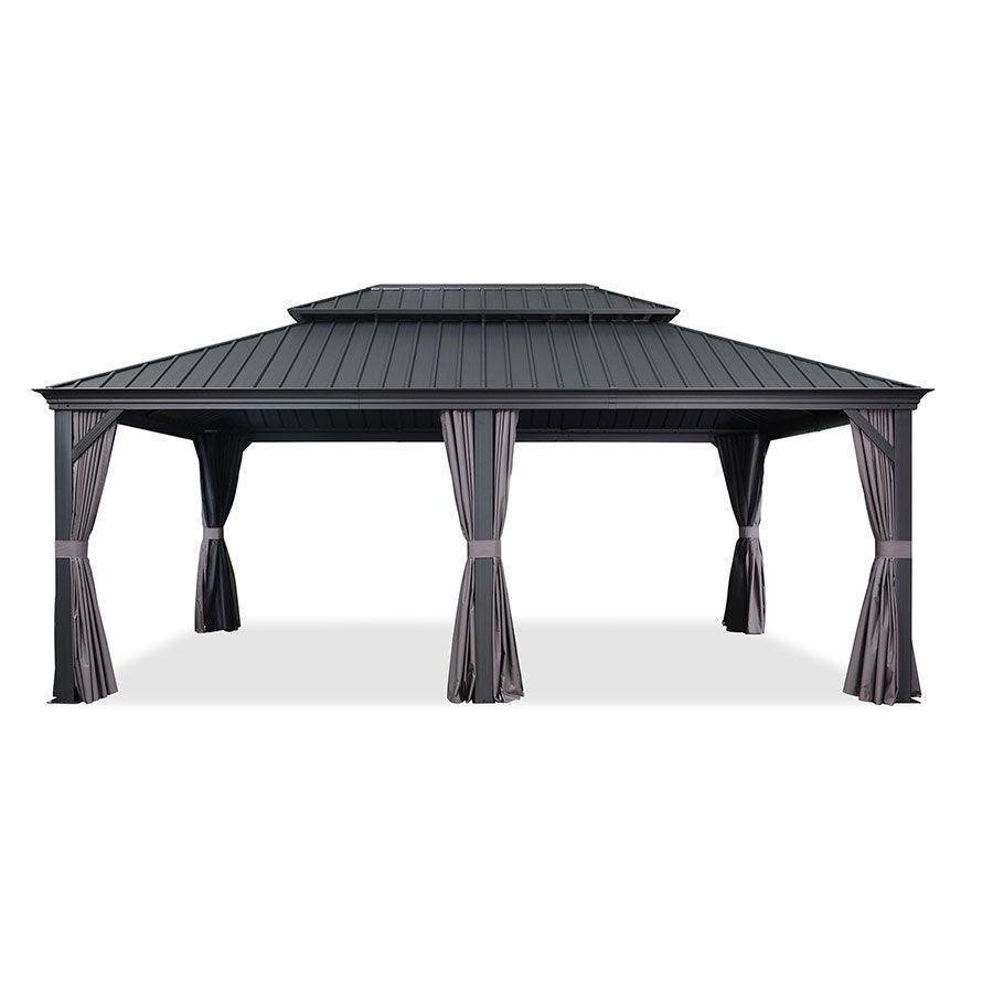 Patio Gazebo for Backyard Grey Hardtop Galvanized Steel Roof Awning with Upgrade Curtain - Image 51