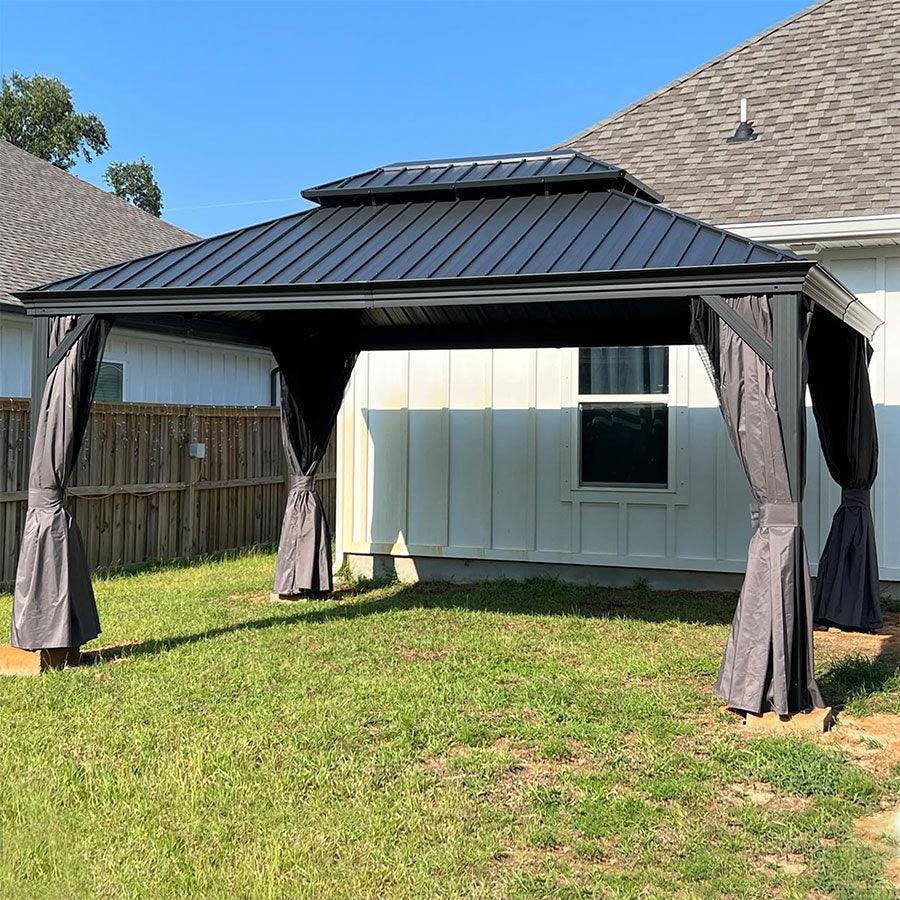 Patio Gazebo for Backyard Grey Hardtop Galvanized Steel Roof Awning with Upgrade Curtain - Image 54