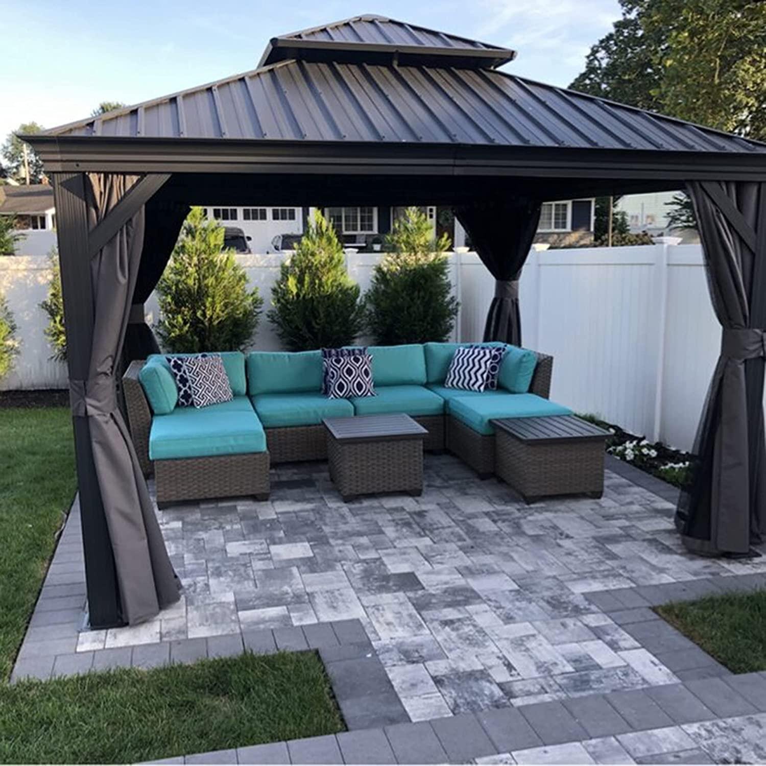 Patio Gazebo for Backyard Grey Hardtop Galvanized Steel Roof Awning with Upgrade Curtain - Image 15