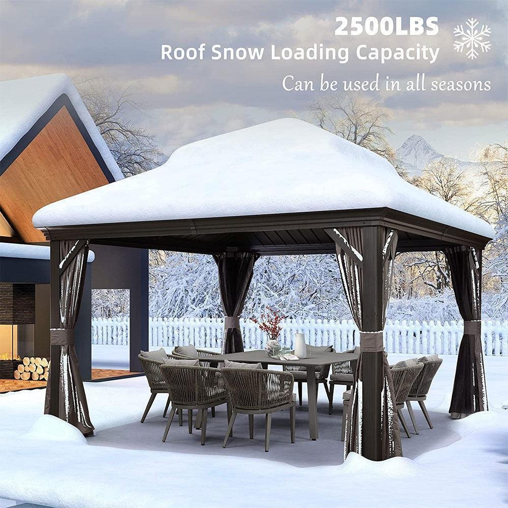 Patio Gazebo for Backyard Grey Hardtop Galvanized Steel Roof Awning with Upgrade Curtain - Image 23