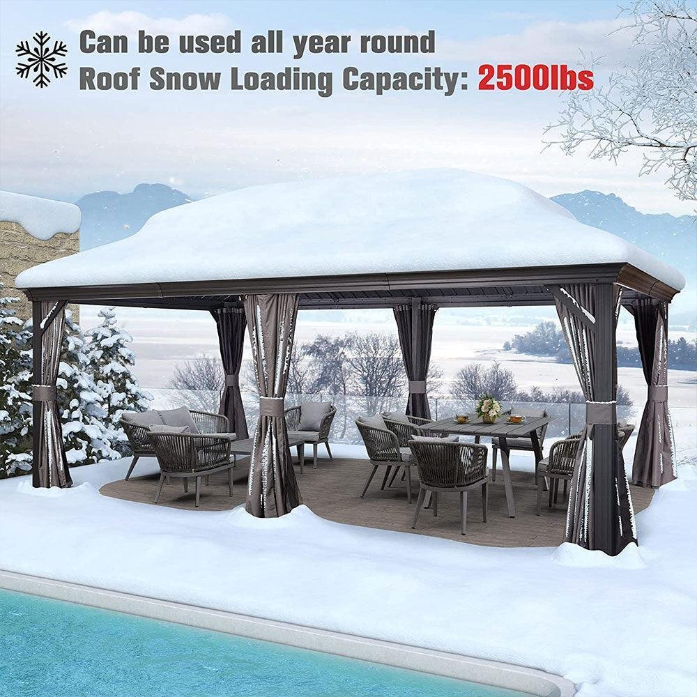 Patio Gazebo for Backyard Grey Hardtop Galvanized Steel Roof Awning with Upgrade Curtain - Image 24