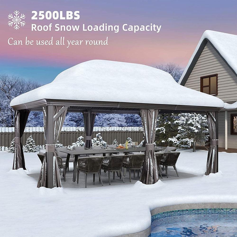 Patio Gazebo for Backyard Grey Hardtop Galvanized Steel Roof Awning with Upgrade Curtain - Image 25