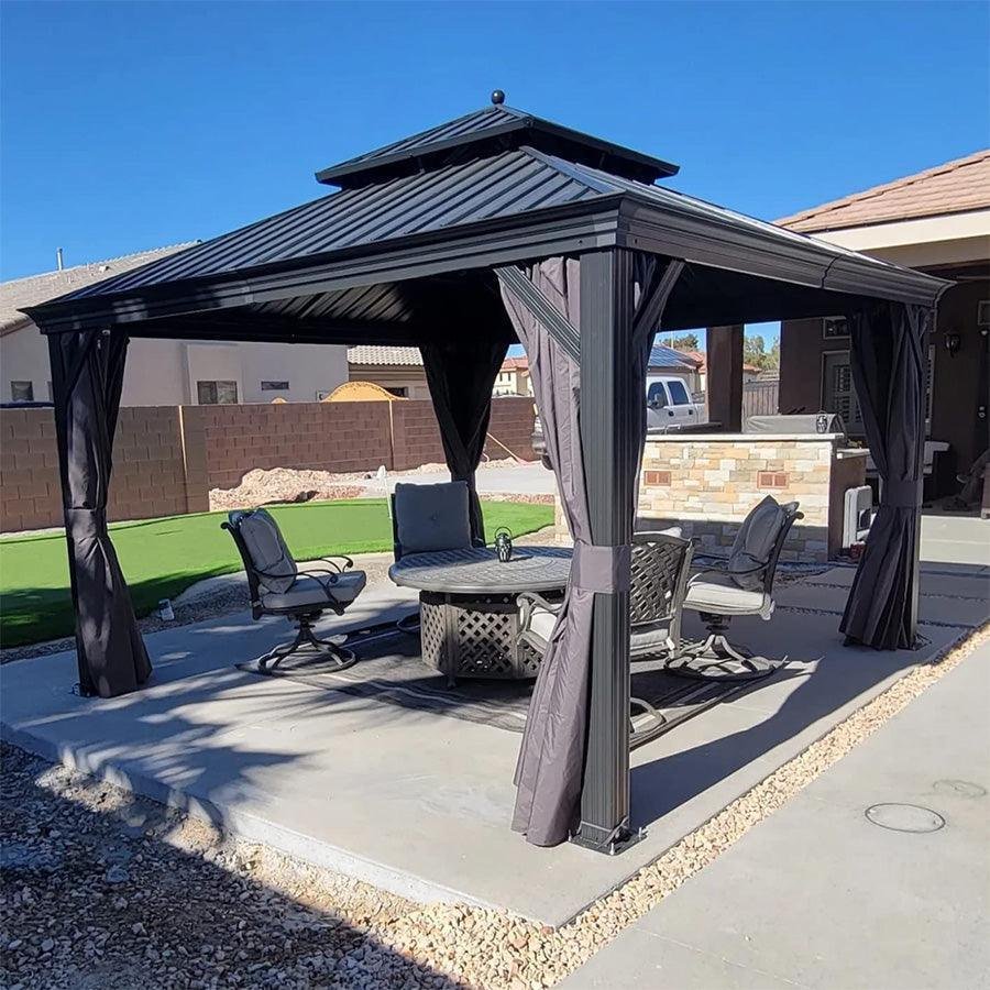 Patio Gazebo for Backyard Grey Hardtop Galvanized Steel Roof Awning with Upgrade Curtain - Image 28