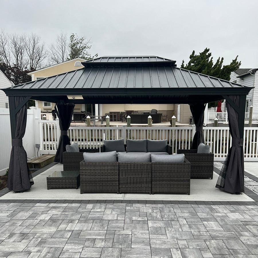Patio Gazebo for Backyard Grey Hardtop Galvanized Steel Roof Awning with Upgrade Curtain - Image 29