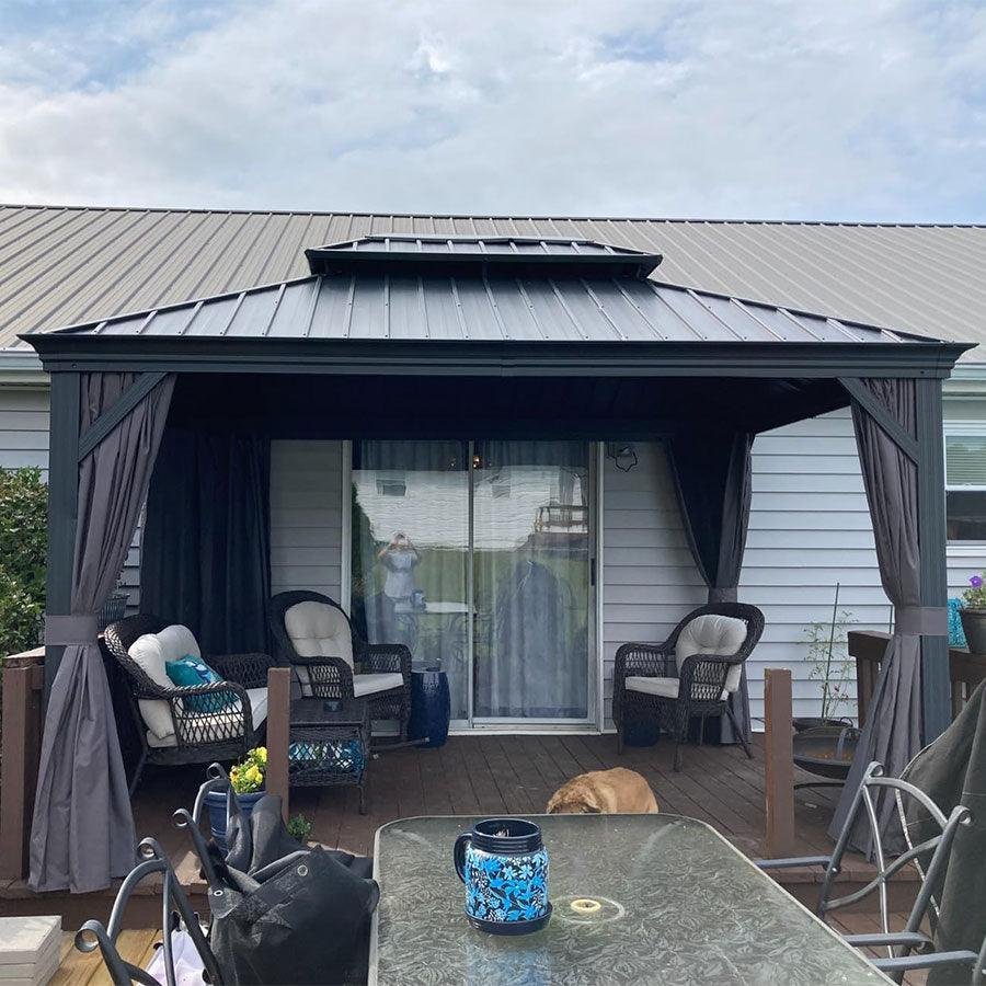 Patio Gazebo for Backyard Grey Hardtop Galvanized Steel Roof Awning with Upgrade Curtain - Image 31