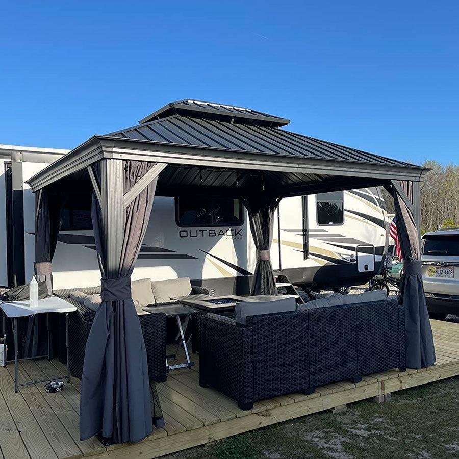 Patio Gazebo for Backyard Grey Hardtop Galvanized Steel Roof Awning with Upgrade Curtain - Image 32