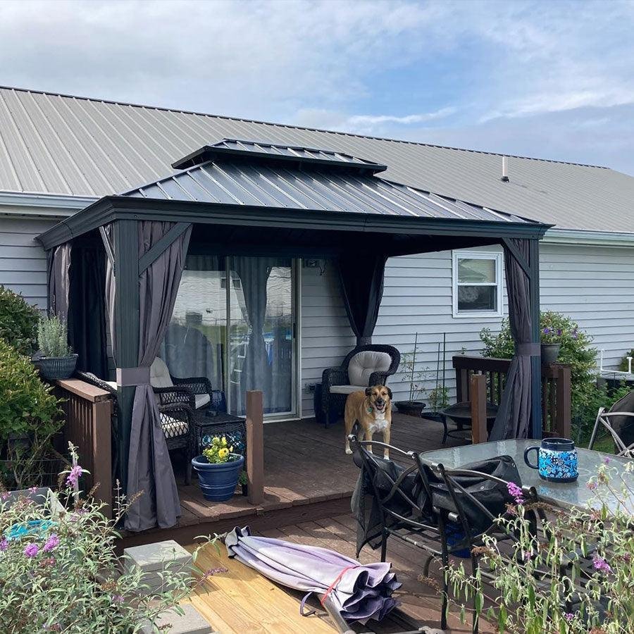 Patio Gazebo for Backyard Grey Hardtop Galvanized Steel Roof Awning with Upgrade Curtain - Image 33