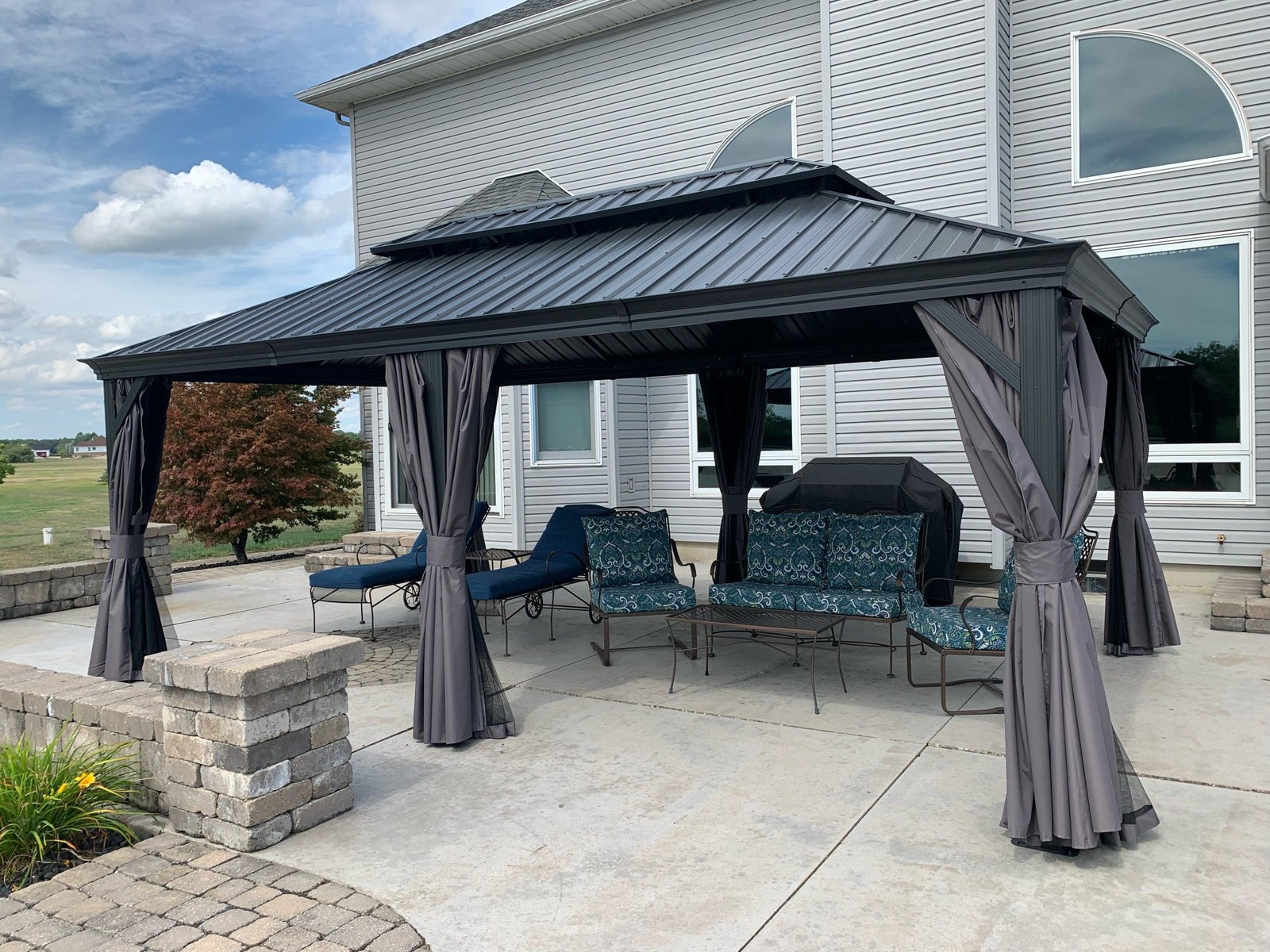 Patio Gazebo for Backyard Grey Hardtop Galvanized Steel Roof Awning with Upgrade Curtain - Image 34
