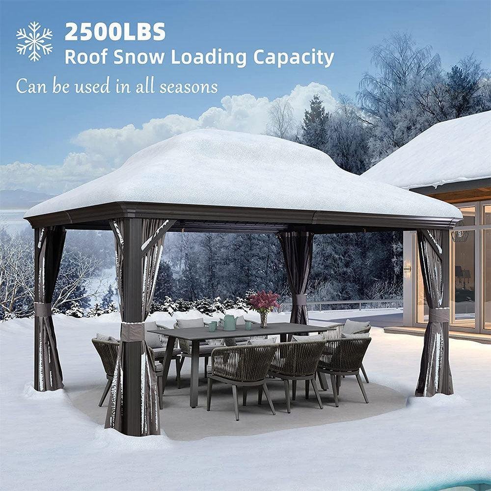 Patio Gazebo for Backyard Grey Hardtop Galvanized Steel Roof Awning with Upgrade Curtain - Image 37