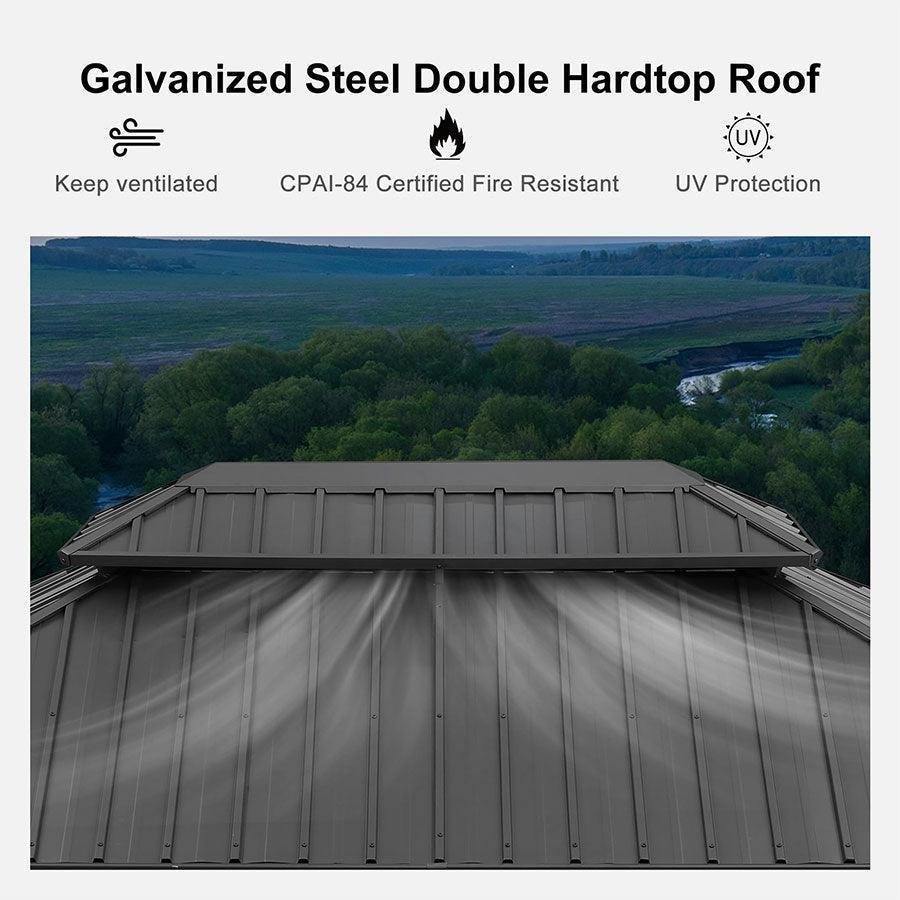 Patio Gazebo for Backyard Grey Hardtop Galvanized Steel Roof Awning with Upgrade Curtain - Image 38
