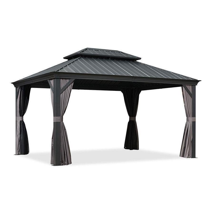 Patio Gazebo for Backyard Grey Hardtop Galvanized Steel Roof Awning with Upgrade Curtain - Image 41