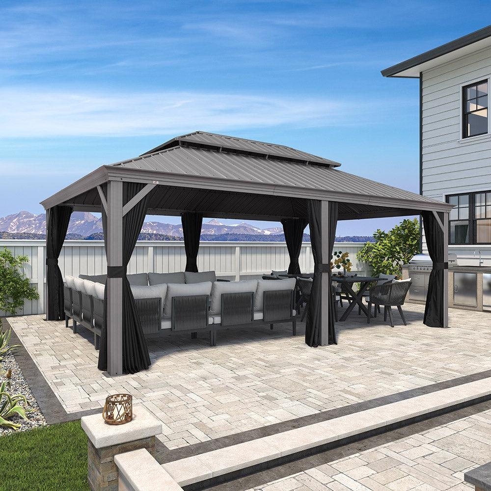 Patio Gazebo for Pool Light Grey Hardtop Galvanized Steel Roof with String Lights-clear - Image 18