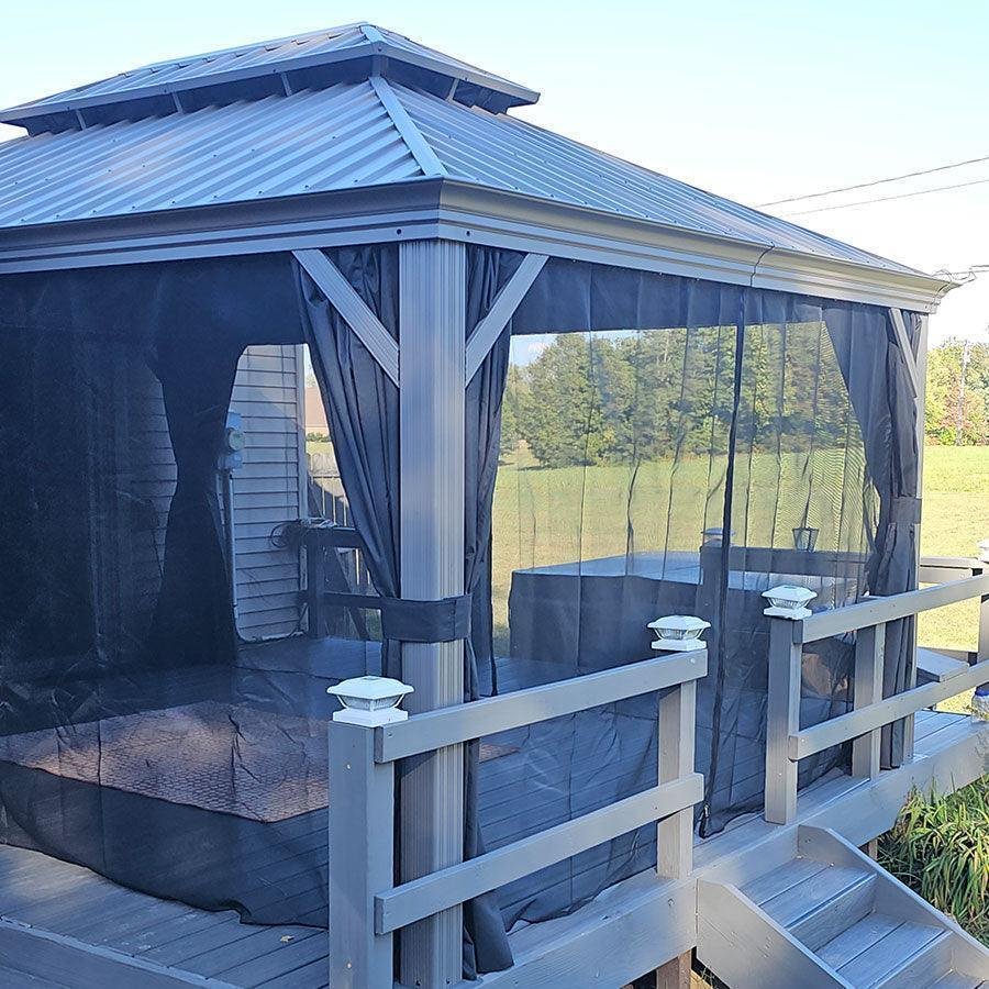 Patio Gazebo for Pool Light Grey Hardtop Galvanized Steel Roof with String Lights-clear - Image 22