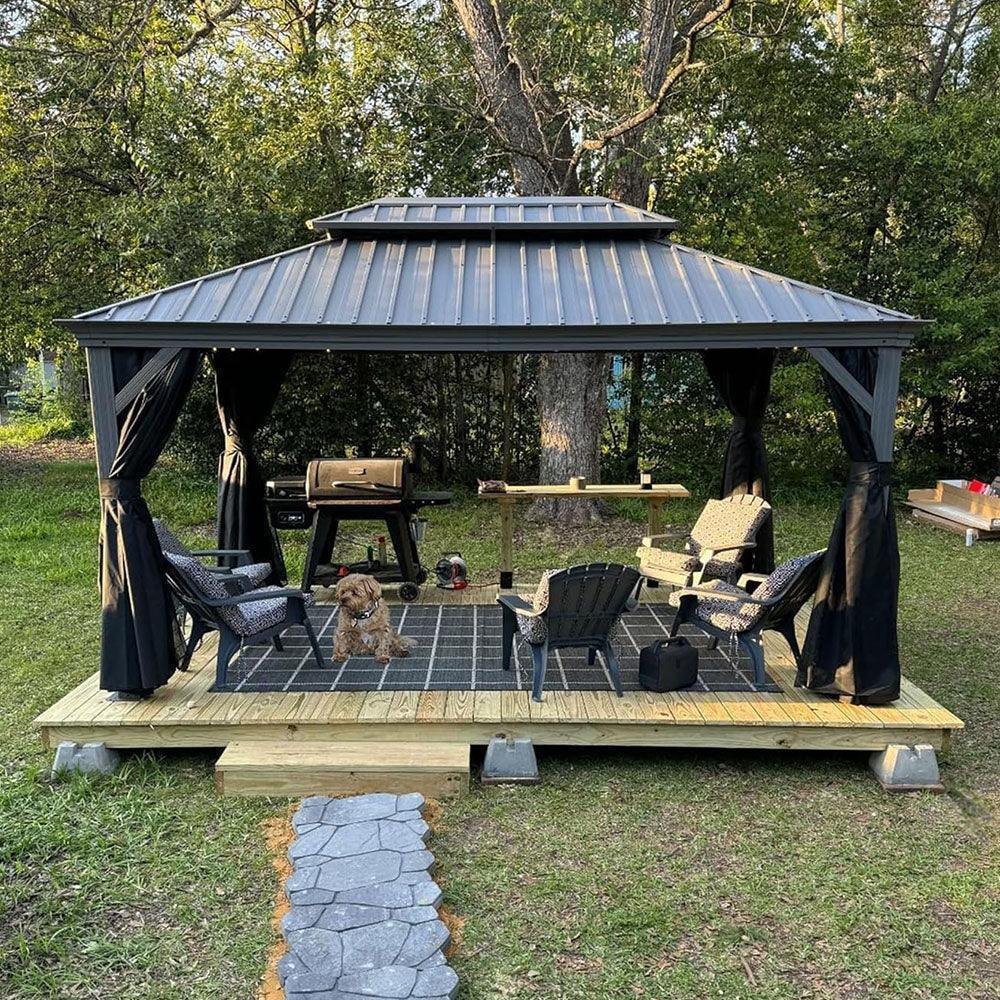 Patio Gazebo for Pool Light Grey Hardtop Galvanized Steel Roof with String Lights-clear - Image 23
