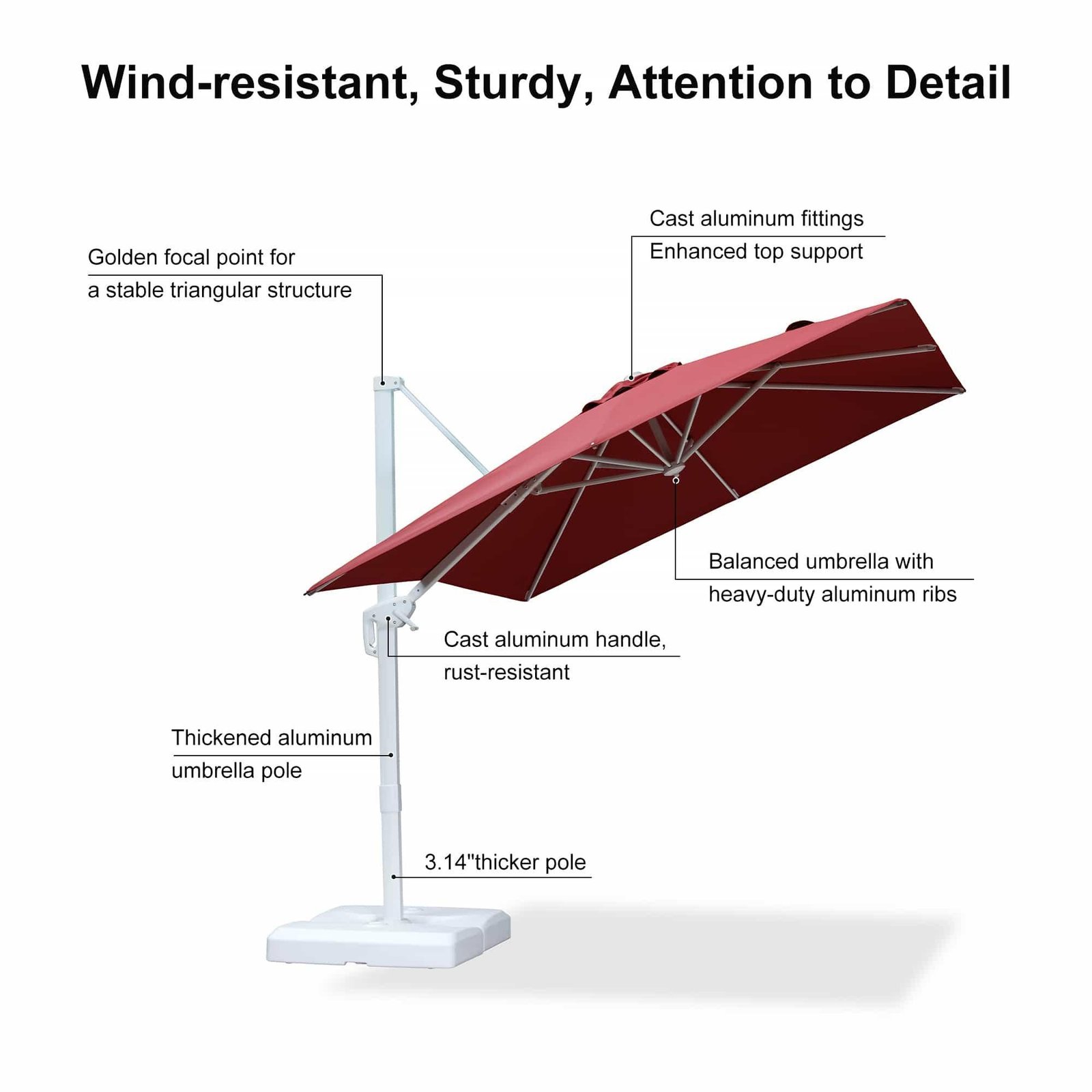 Morden White Outdoor Umbrella Premium Aluminum Patio Cantilever Pool Sun Umbrellas - Image 63