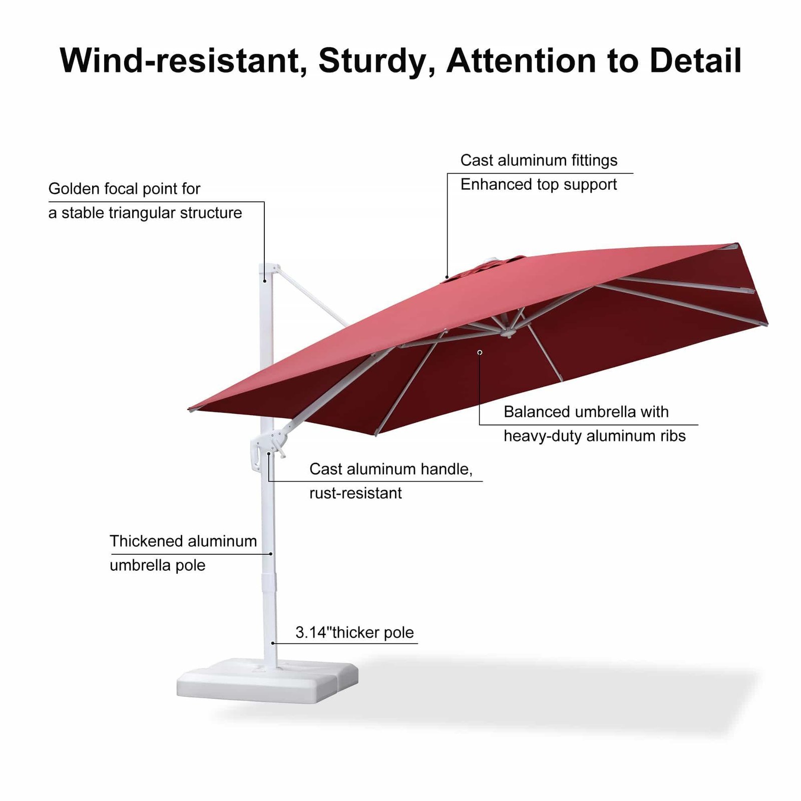 Morden White Outdoor Umbrella Premium Aluminum Patio Cantilever Pool Sun Umbrellas - Image 69