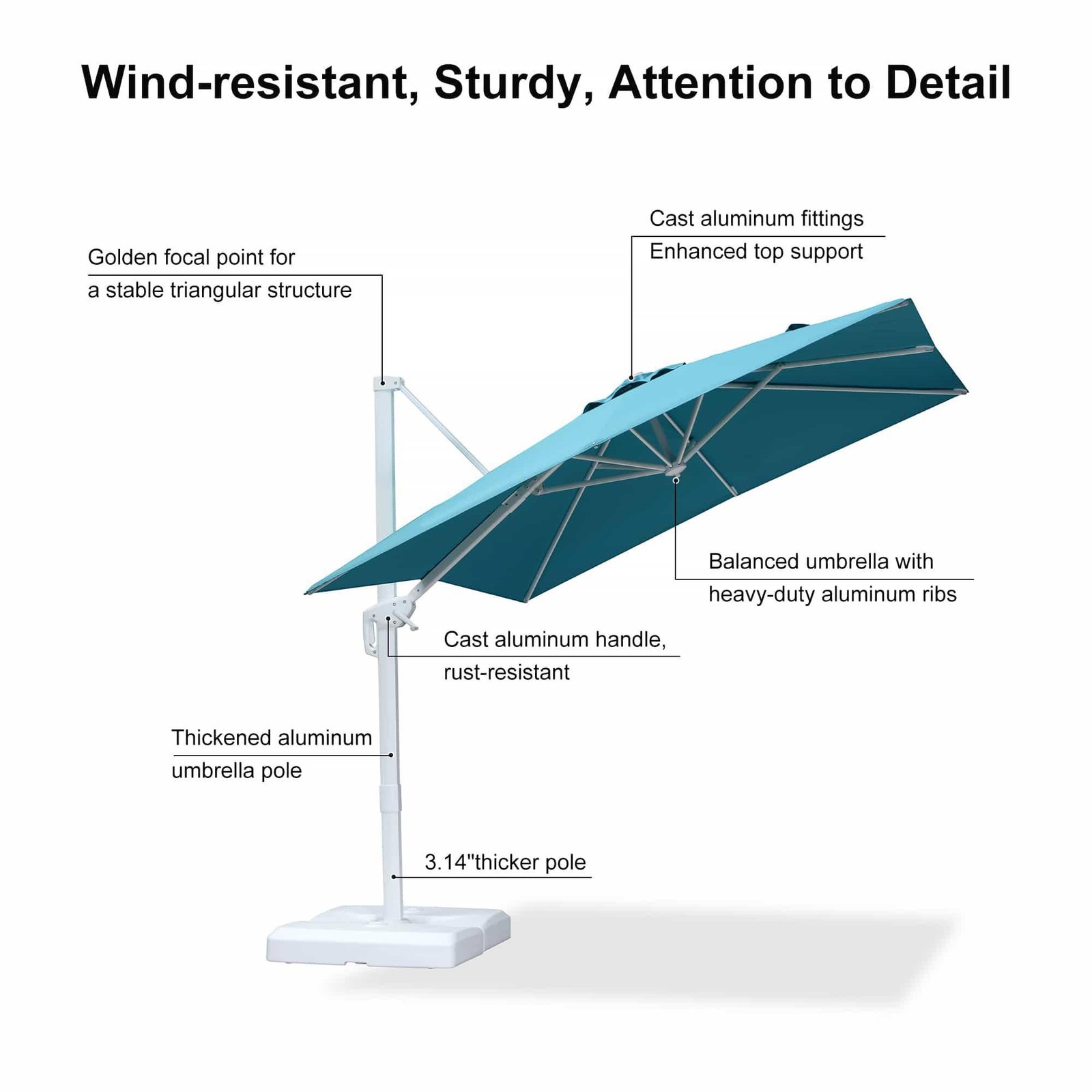 Morden White Outdoor Umbrella Premium Aluminum Patio Cantilever Pool Sun Umbrellas - Image 74
