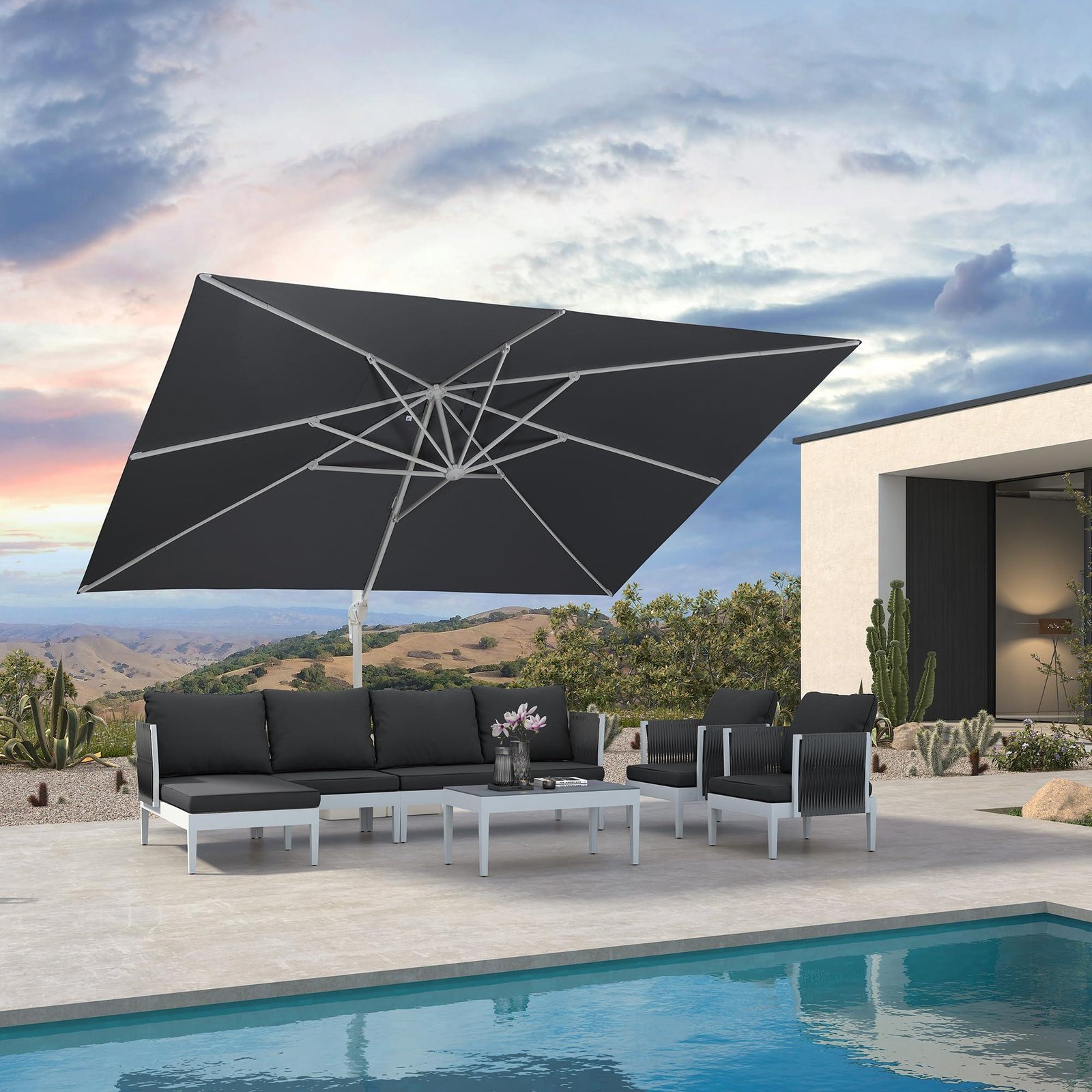 Morden White Outdoor Umbrella Premium Aluminum Patio Cantilever Pool Sun Umbrellas - Image 38