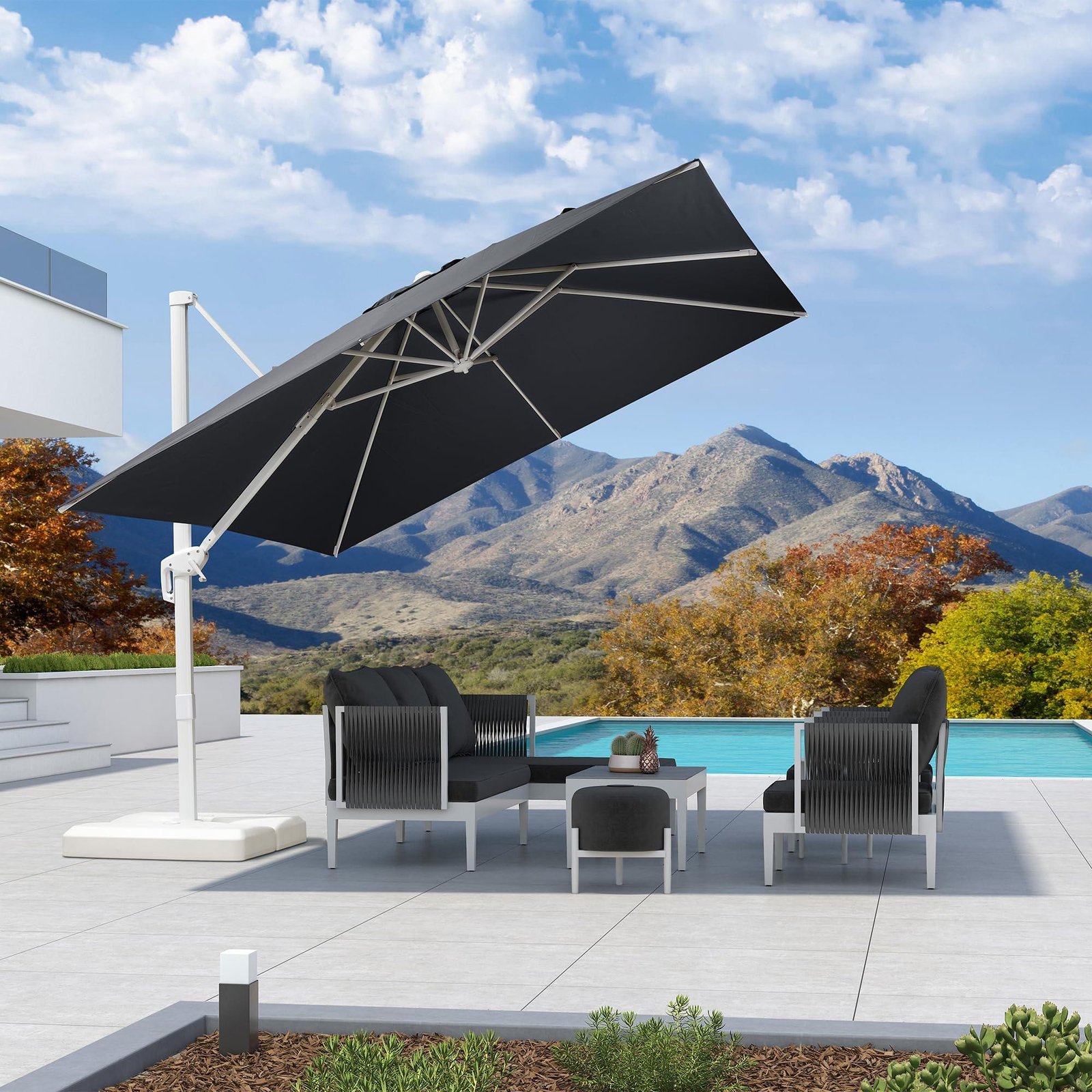 Morden White Outdoor Umbrella Premium Aluminum Patio Cantilever Pool Sun Umbrellas - Image 45