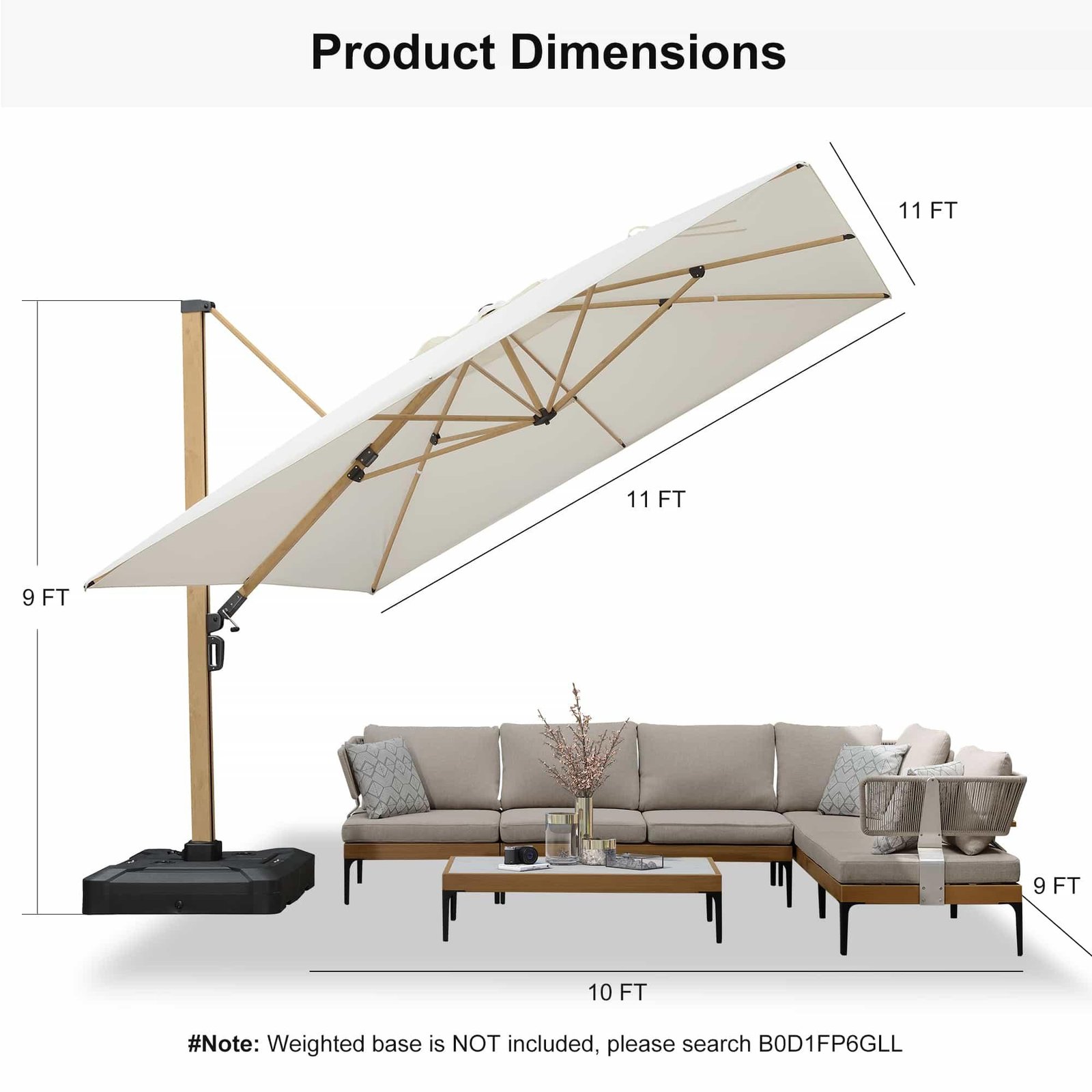 Wood Grain Cantilever Patio Umbrella Aluminum Outdoor Umbrellas - Image 93