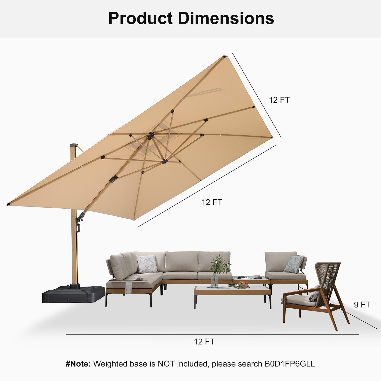 Wood Grain Cantilever Patio Umbrella Aluminum Outdoor Umbrellas - Image 100
