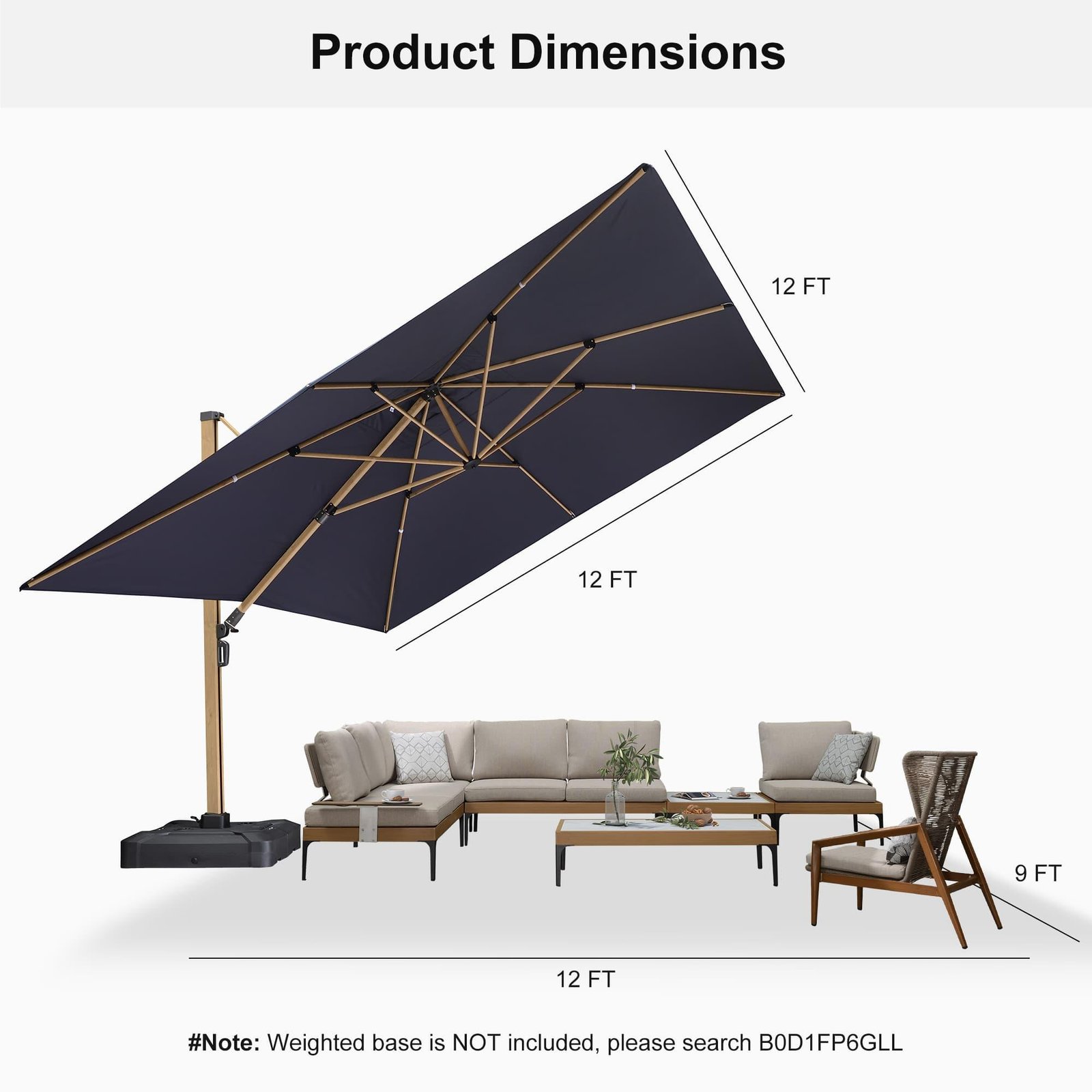Wood Grain Cantilever Patio Umbrella Aluminum Outdoor Umbrellas - Image 116