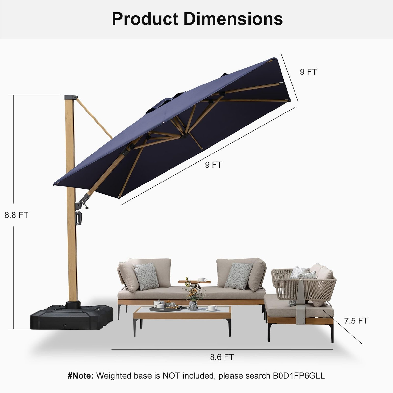 Wood Grain Cantilever Patio Umbrella Aluminum Outdoor Umbrellas - Image 18