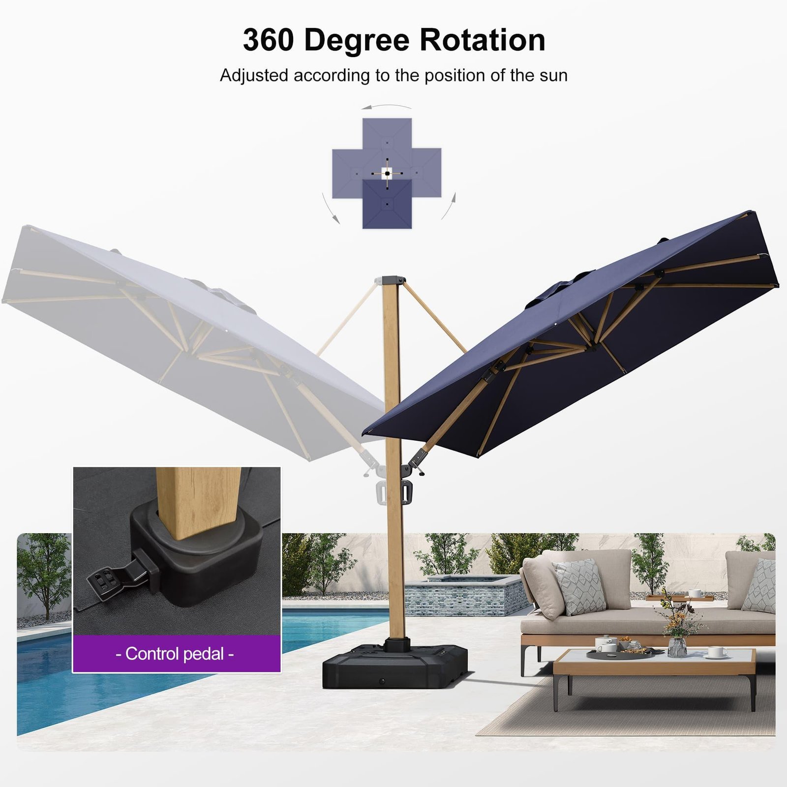 Wood Grain Cantilever Patio Umbrella Aluminum Outdoor Umbrellas - Image 19