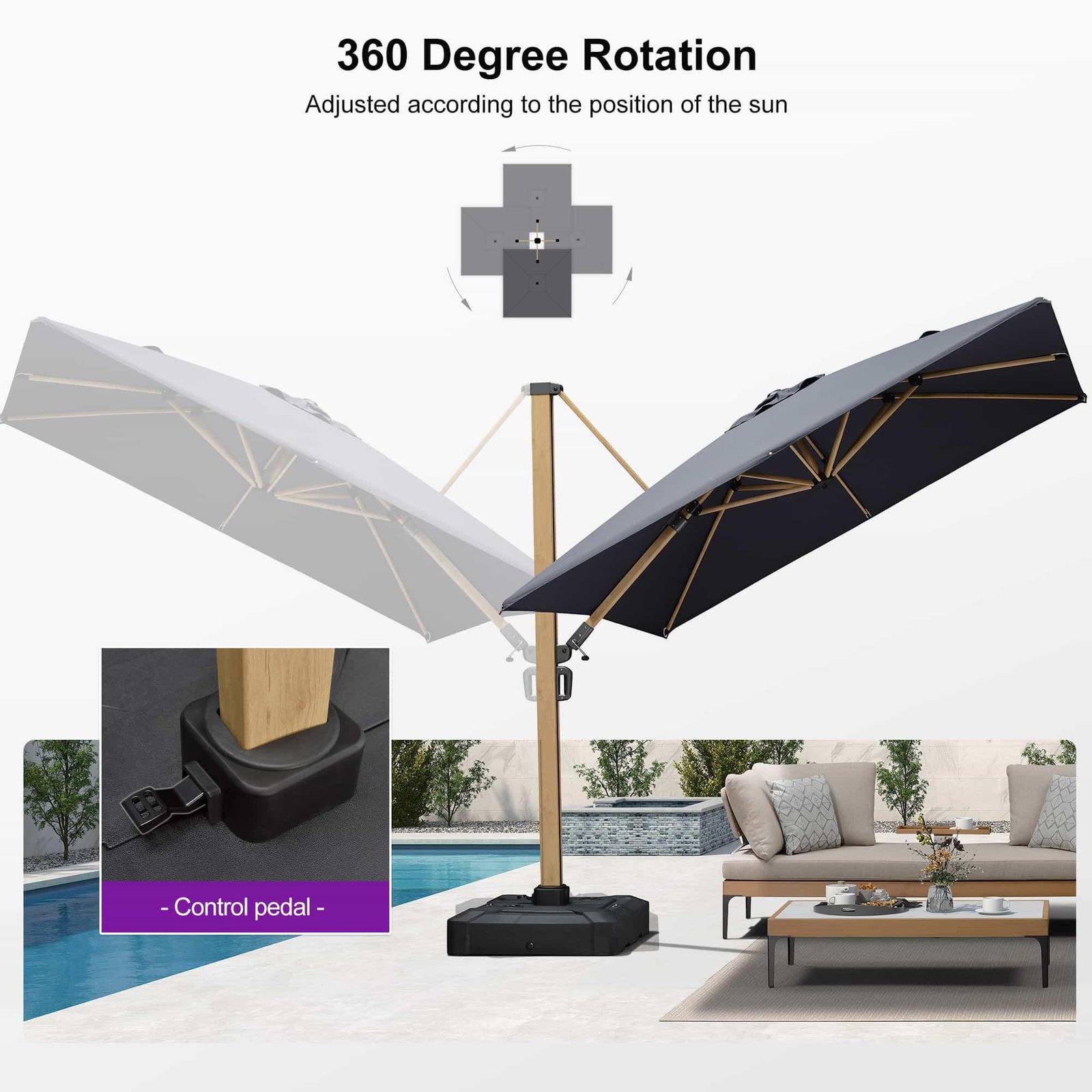 Wood Grain Cantilever Patio Umbrella Aluminum Outdoor Umbrellas - Image 24