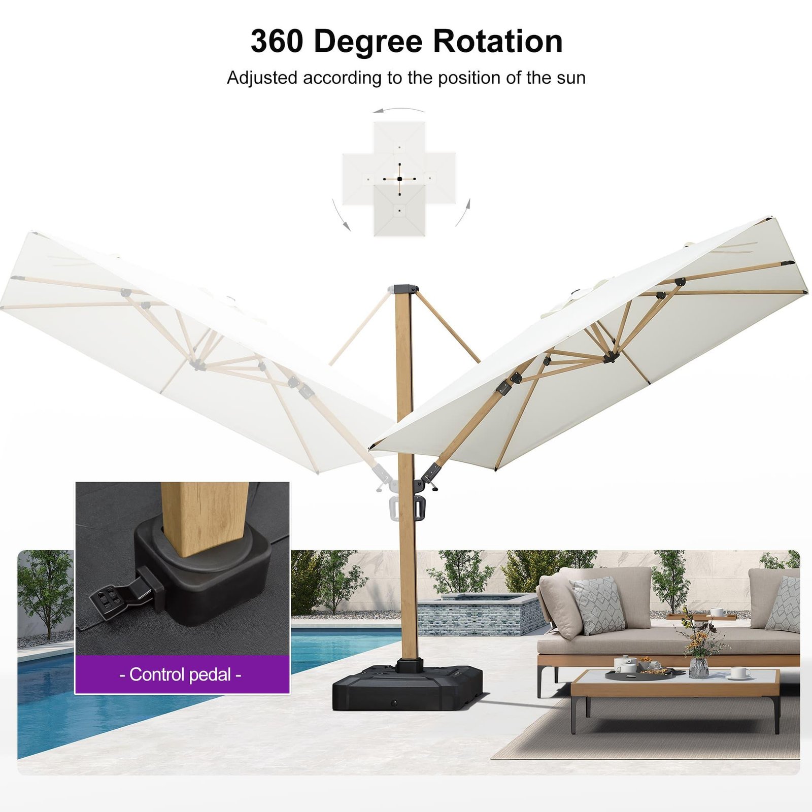 Wood Grain Cantilever Patio Umbrella Aluminum Outdoor Umbrellas - Image 34