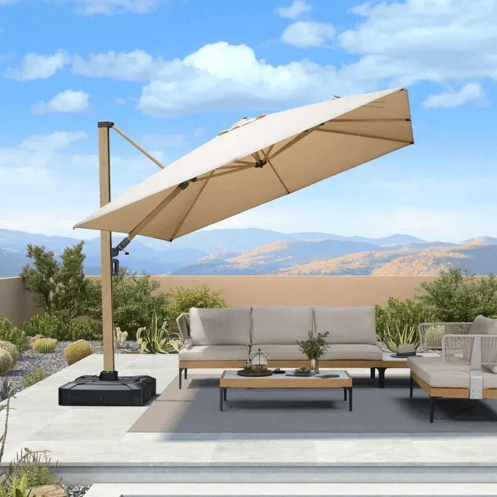 Wood Grain Cantilever Patio Umbrella Aluminum Outdoor Umbrellas - Image 5