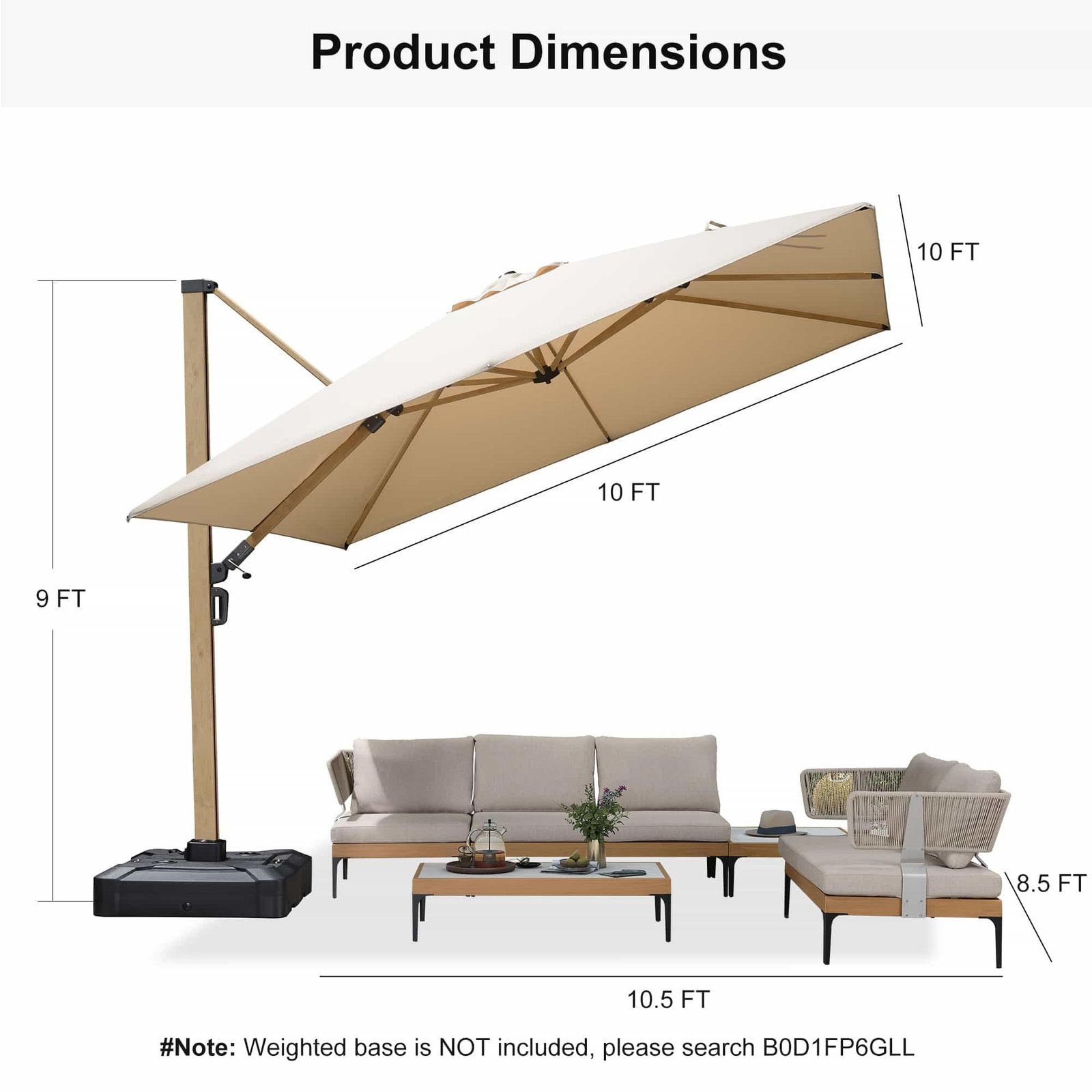 Wood Grain Cantilever Patio Umbrella Aluminum Outdoor Umbrellas - Image 42